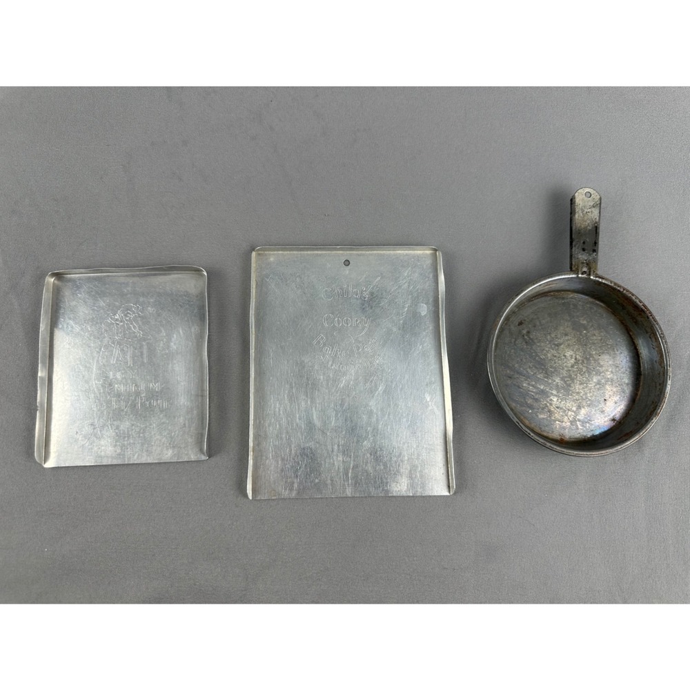 Vintage Toy‎ Aluminum Cooky Pan Set Childs Baking Trays Frying Pan Lot